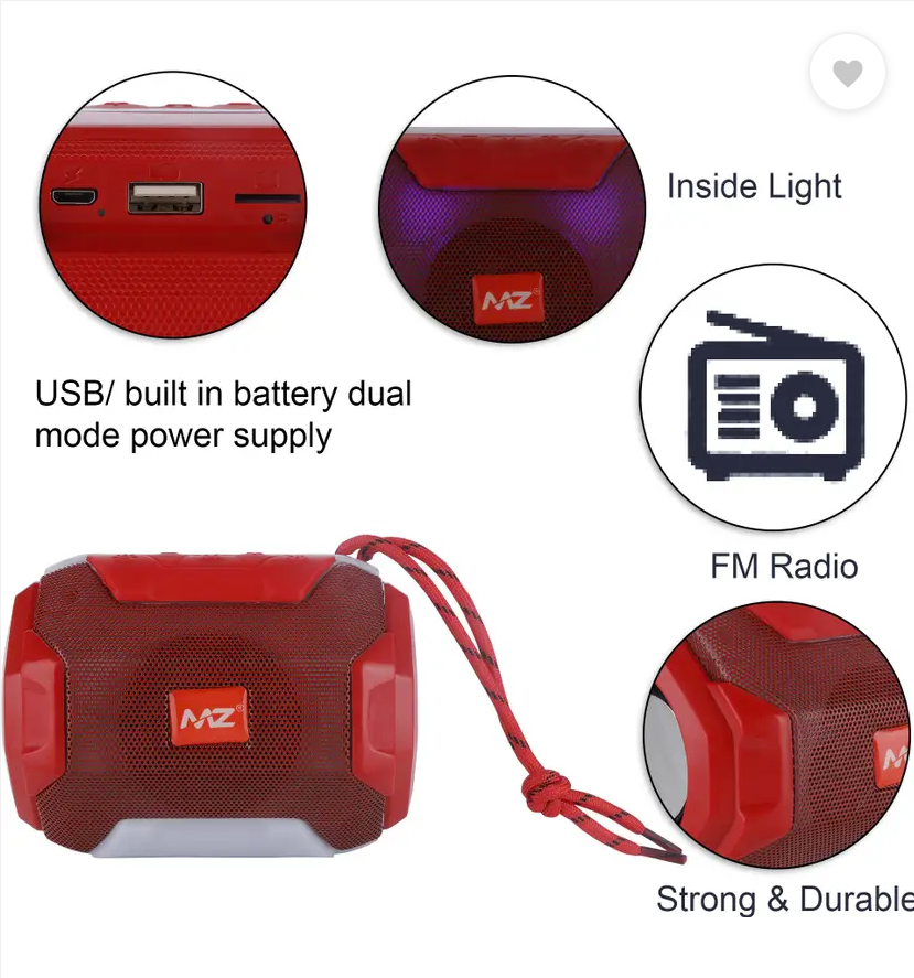 MZ A005 (PORTABLE BLUETOOTH SPEAKER) Dynamic Thunder Sound with High Bass 5 W Bluetooth Speaker  (Red, Stereo Channel)